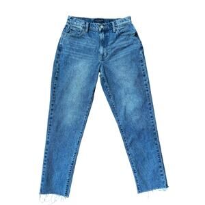 Lucky Brand High Rise Ankle Mom Jean Drew SZ 4/27 Med Wash Raw Hem Boho Classic